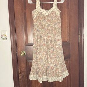 Vintage 80s Floral Print Sleeveless Ruffle Hem Dress Size 8